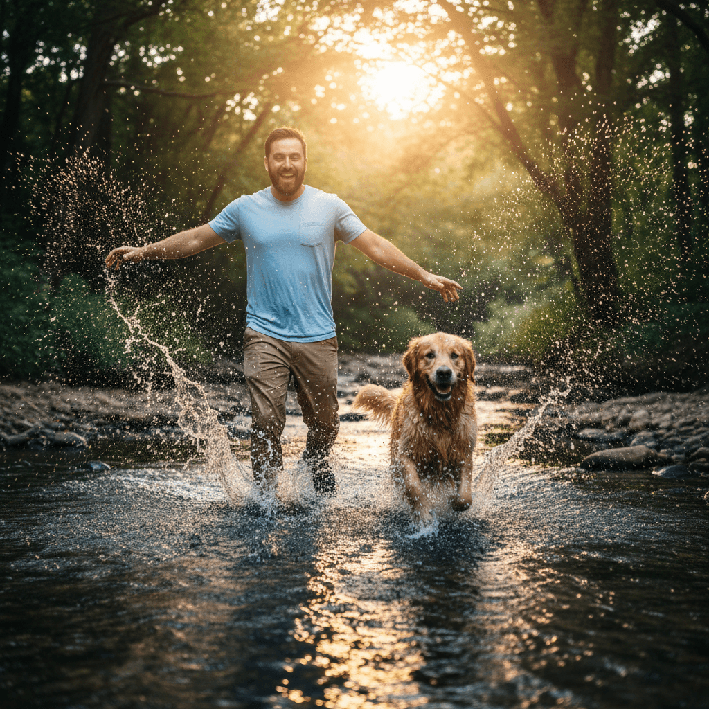 Dad and dog Sir Benedict creek adventure