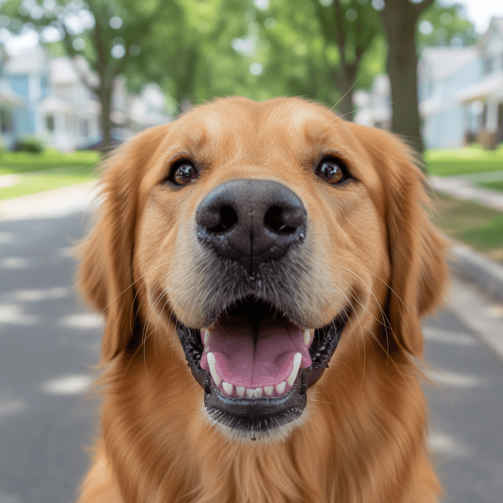 Sir Benedict the dog captured mid-adventure with excitement and joy