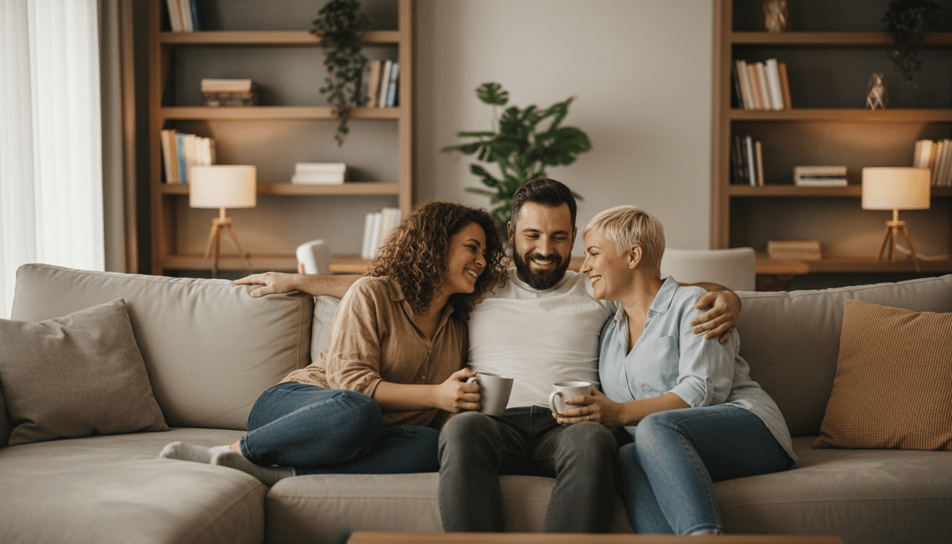 Three dads laughing and connecting at a Dad Adrenaline Project community gathering